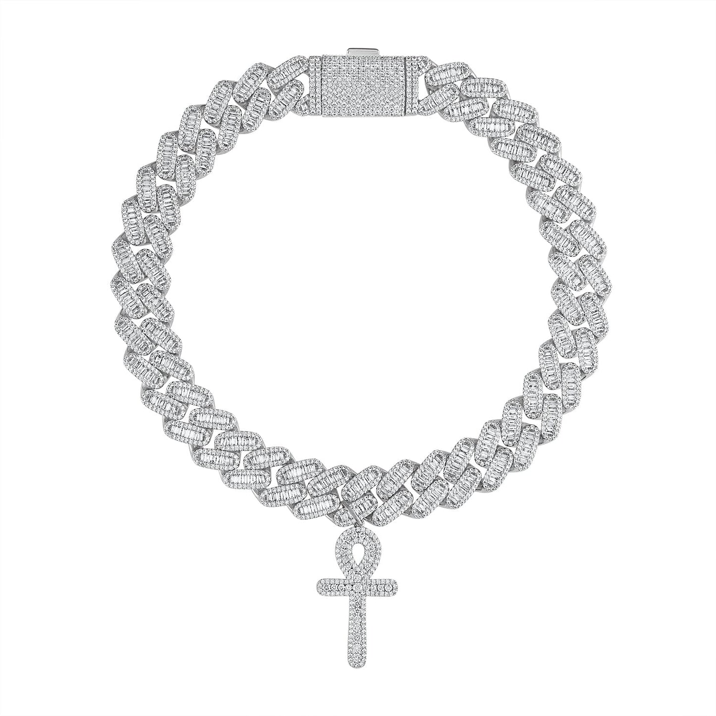 Ankh Cross White Gold Baguette Cuban -