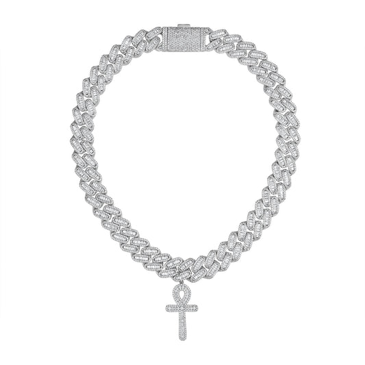 Ankh Cross White Gold Baguette Cuban -