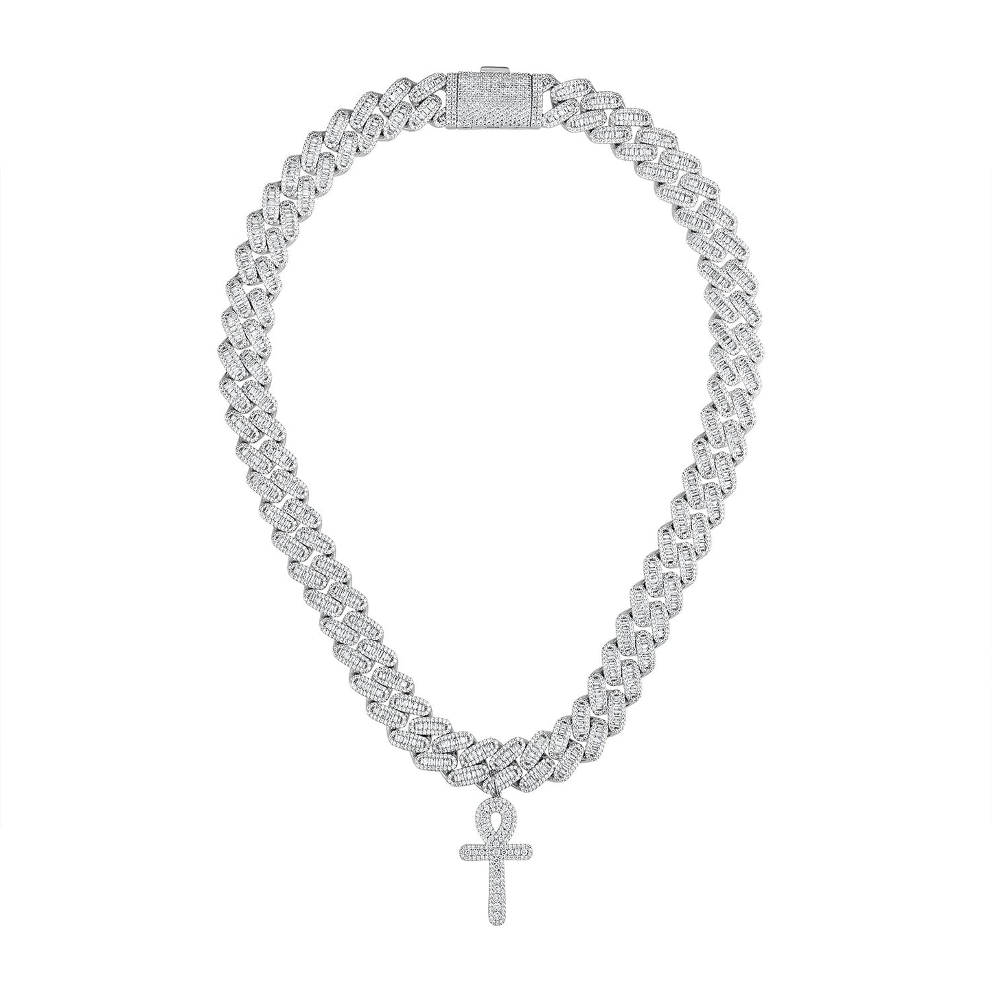 Ankh Cross White Gold Baguette Cuban -