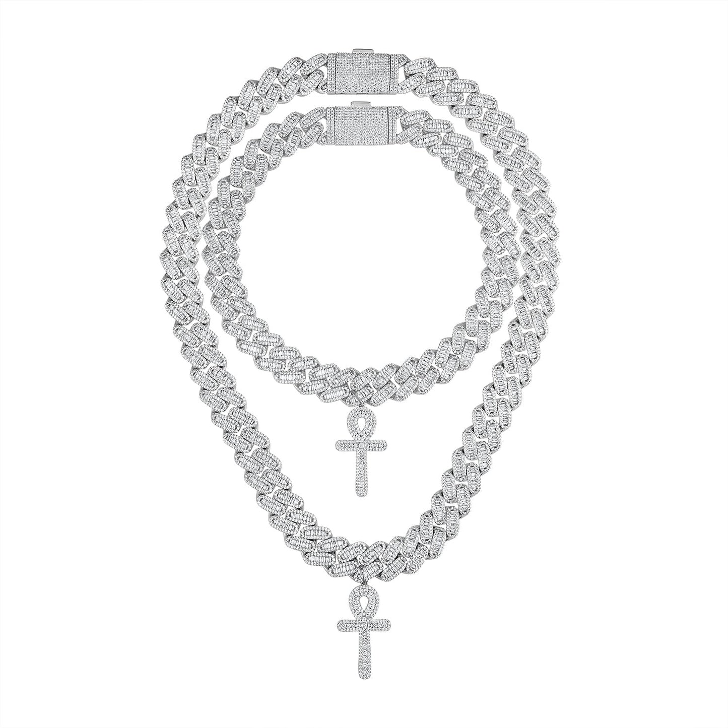 Ankh Cross White Gold Baguette Cuban -