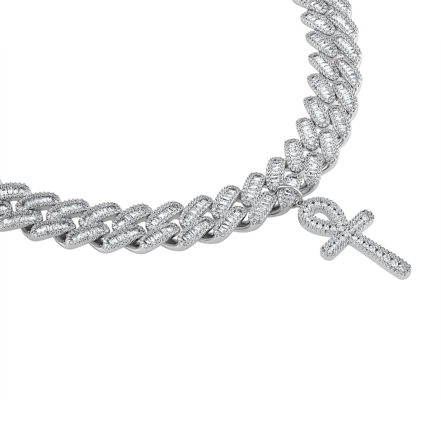 Ankh Cross White Gold Baguette Cuban -